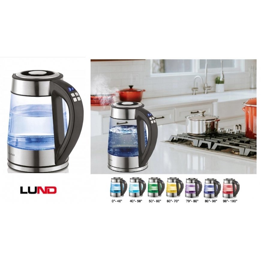 Toya Stiklinis arbatinukas - virdulys LUND, su temperatūros kontrole, LED apšvietimu, 1.7L