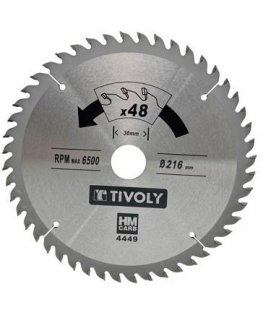 Diskinis pjūklas medžiui Tivoly 250x30mm 48T 15°, (20mm adapteris)