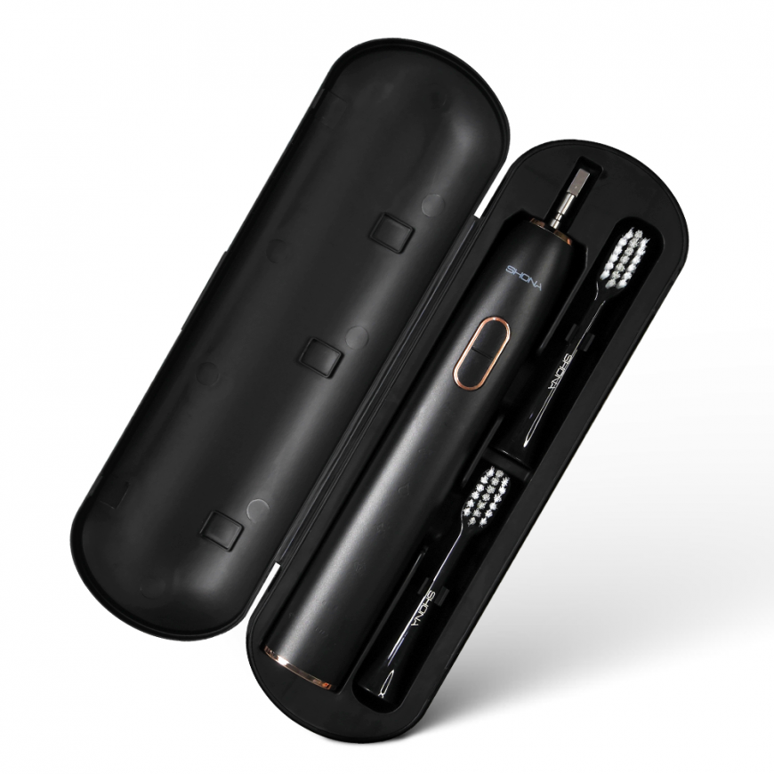 Shona Pro Electric IPX7 Sonic Tooth Brush with with 5 modes / 3x Speed + travel case (2 heads included) Black – 4