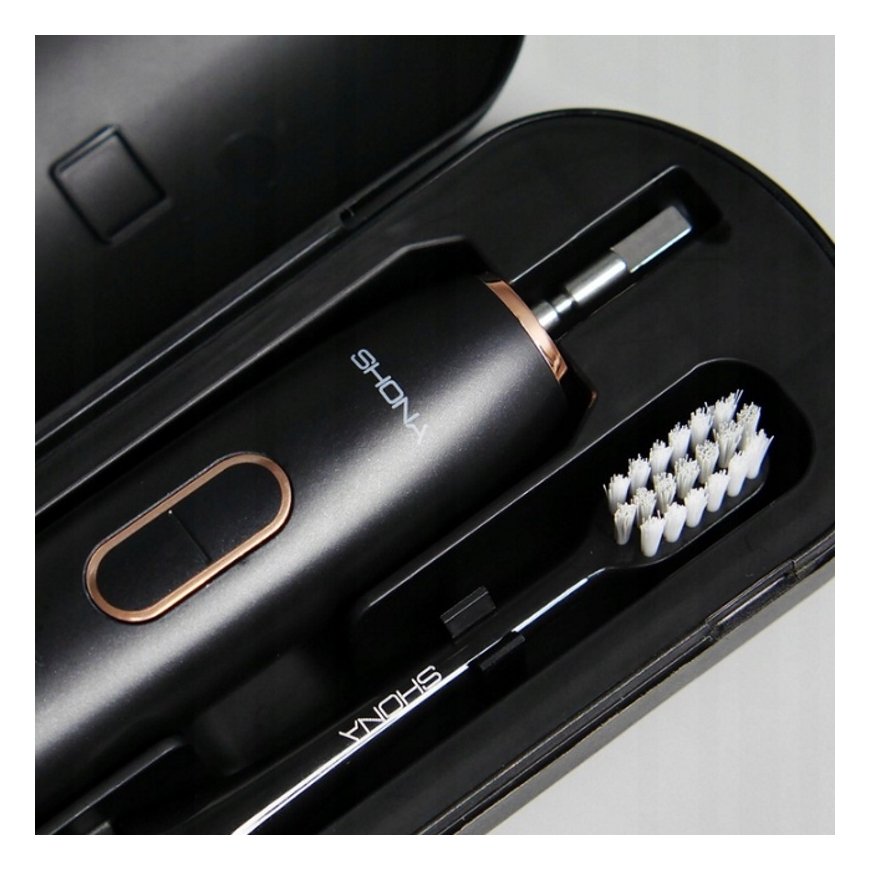 Shona Pro Electric IPX7 Sonic Tooth Brush with with 5 modes / 3x Speed + travel case (2 heads included) Black – 6
