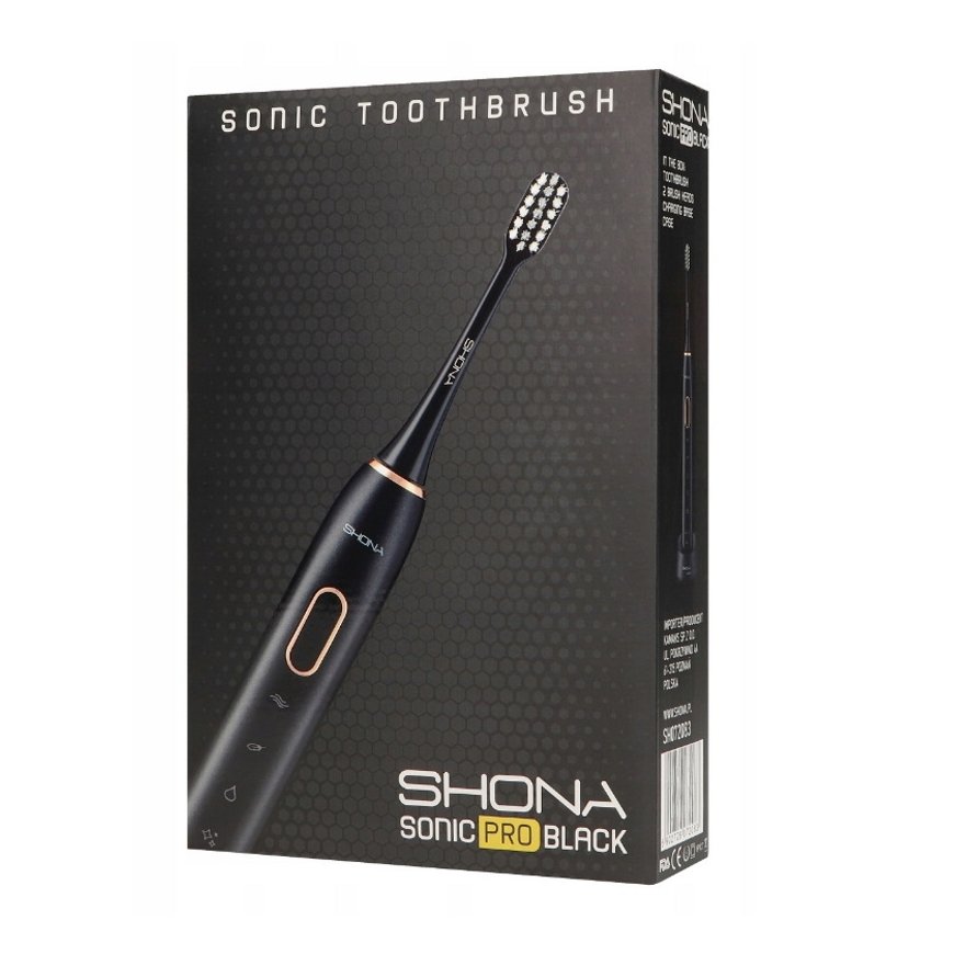 Shona Pro Electric IPX7 Sonic Tooth Brush with with 5 modes / 3x Speed + travel case (2 heads included) Black – 8