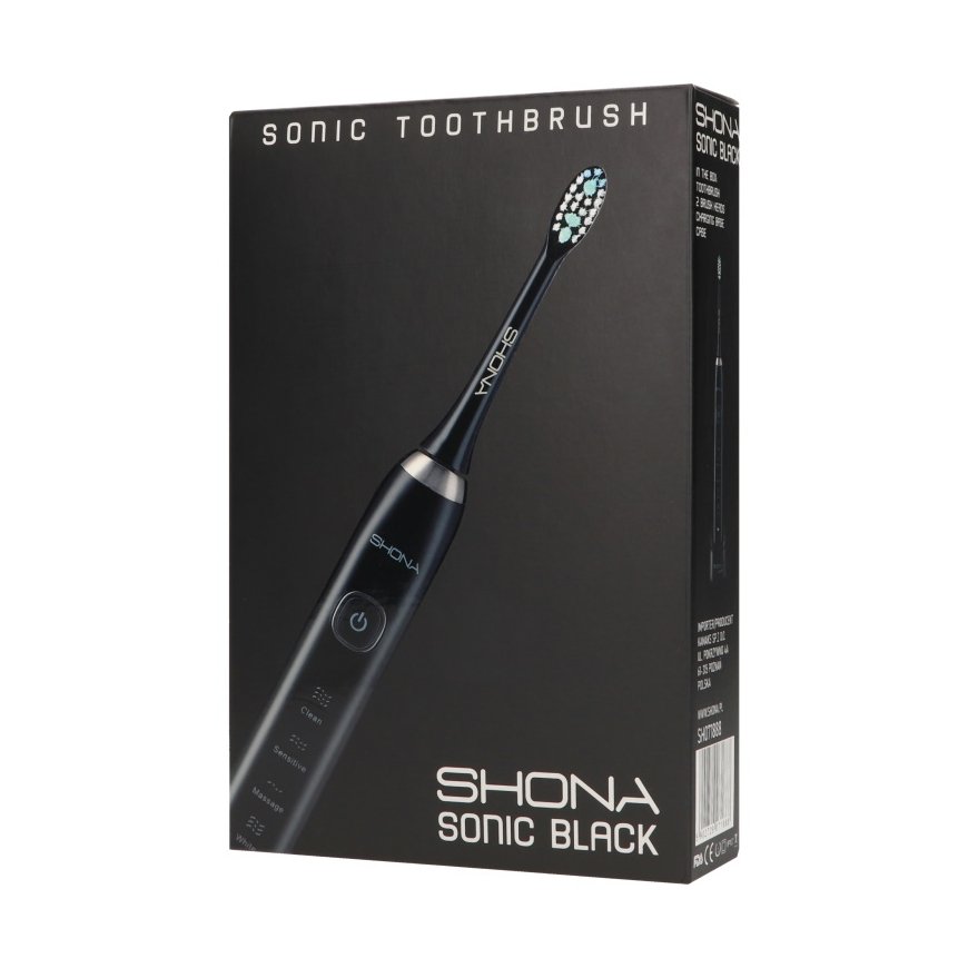 Shona Electric IPX7 Sonic Tooth Brush with with 5 operation modes + travel case (2 heads included) Black – 8