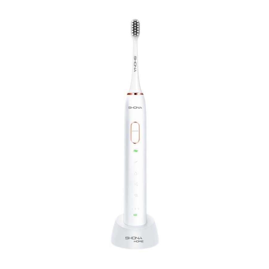 Shona Pro Electric IPX7 Sonic Tooth Brush with with 5 modes / 3x Speed + travel case (2 heads included) White