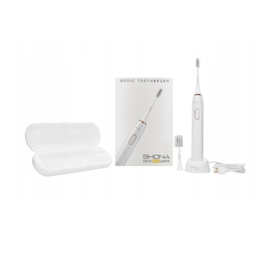 Shona Pro Electric IPX7 Sonic Tooth Brush with with 5 modes / 3x Speed + travel case (2 heads included) White – 8