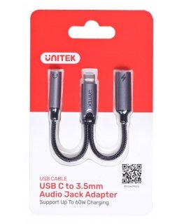 UNITEK ADAPTER USB-C - MINIJACK 3,5MM,USB-C 60W