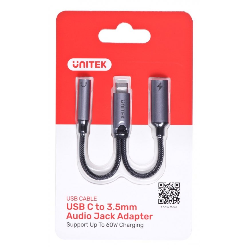 UNITEK ADAPTER USB-C - MINIJACK 3,5MM, USB-C 60W