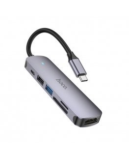 Adapter Hoco HB28 Type-C Multi-Function Converter HDMI+USB3.0+USB2.0+SD+TF+PD gray