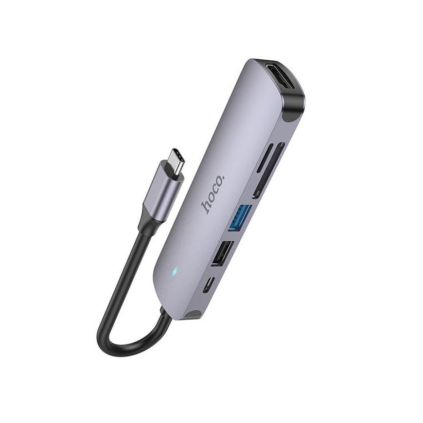 Adapter Hoco HB28 Type-C Multi-Function Converter HDMI+USB3.0+USB2.0+SD+TF+PD gray – 2