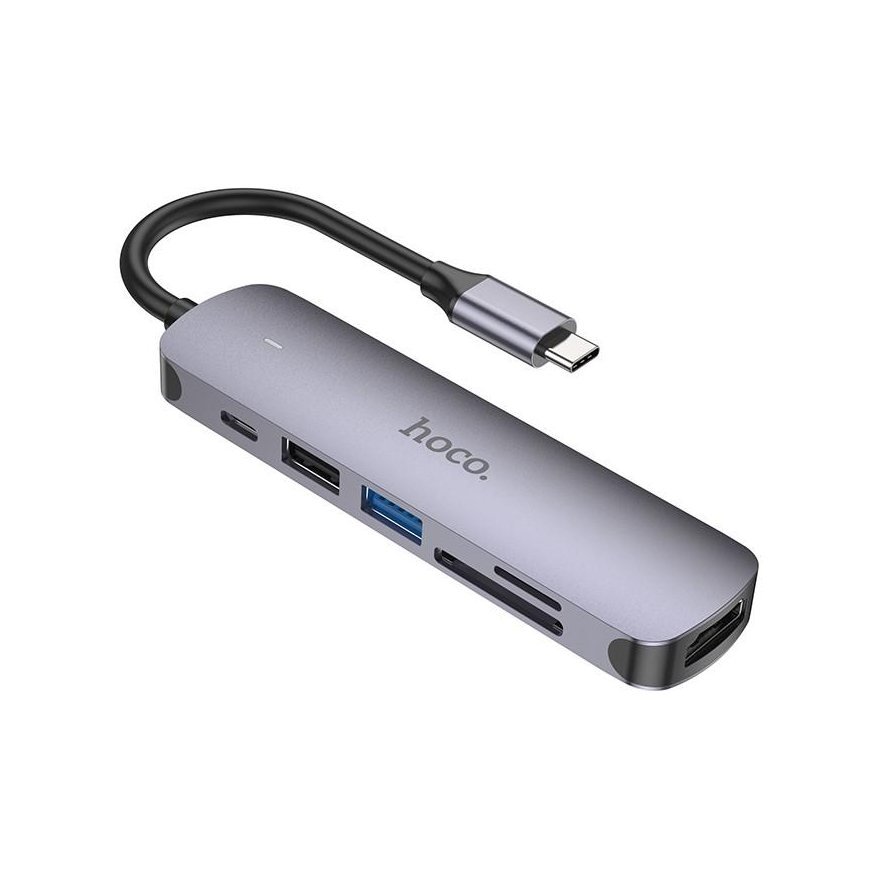 Adapter Hoco HB28 Type-C Multi-Function Converter HDMI+USB3.0+USB2.0+SD+TF+PD gray – 3