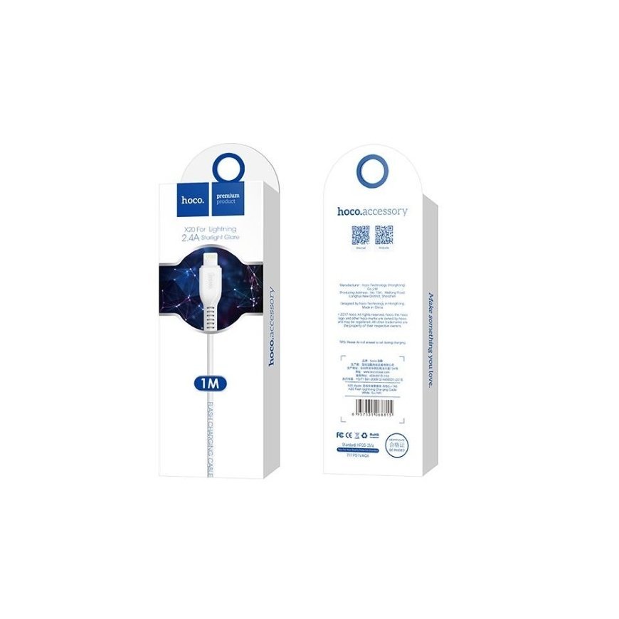 Hoco X20 Ultra Izturīgs-Mīksts Universāls Lightning uz USB Datu & Ātrās Uzlādes kabelis 1m (MD818) Balts – 4