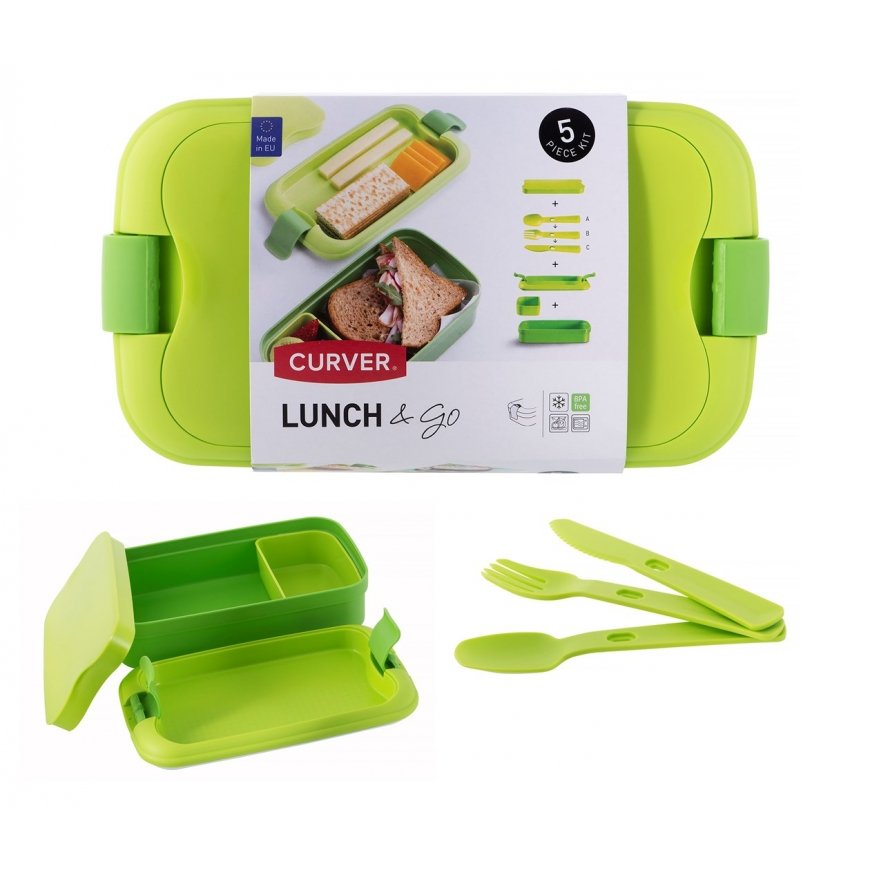 Pojemnik śniadaniowy + sztućce Lunch&go CURVER