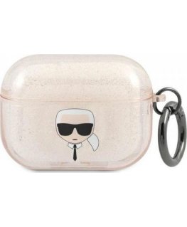 Karl Lagerfeld Head Glitter Protective Case for Airpods Pro Gold