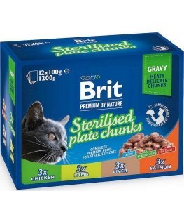 BRIT Premium Cat Sterilised Plate - wet cat food - 12x100g