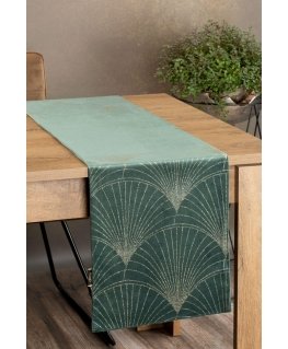 Eurofirany BLINK / 14 Velvet table runner with a large art deco fan pattern, 35X220 cm, color: dark mint