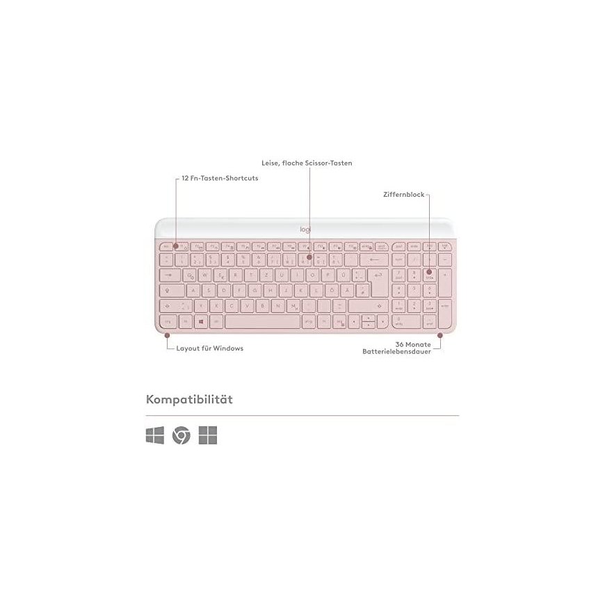 Klaviatūra LOGITECH MK470 Slim Combo – ROSE – JAV INT'L – 2,4 GHZ – INTNL-973 – 7