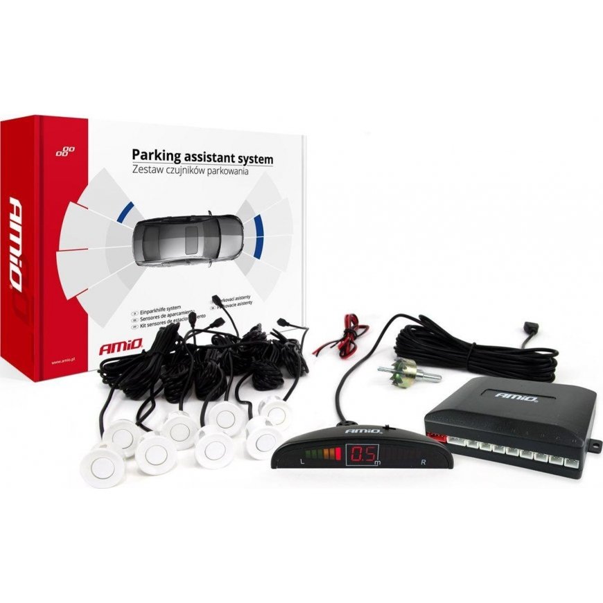 Amio Reverse parking sensor kit LED 8 white sensors – 2