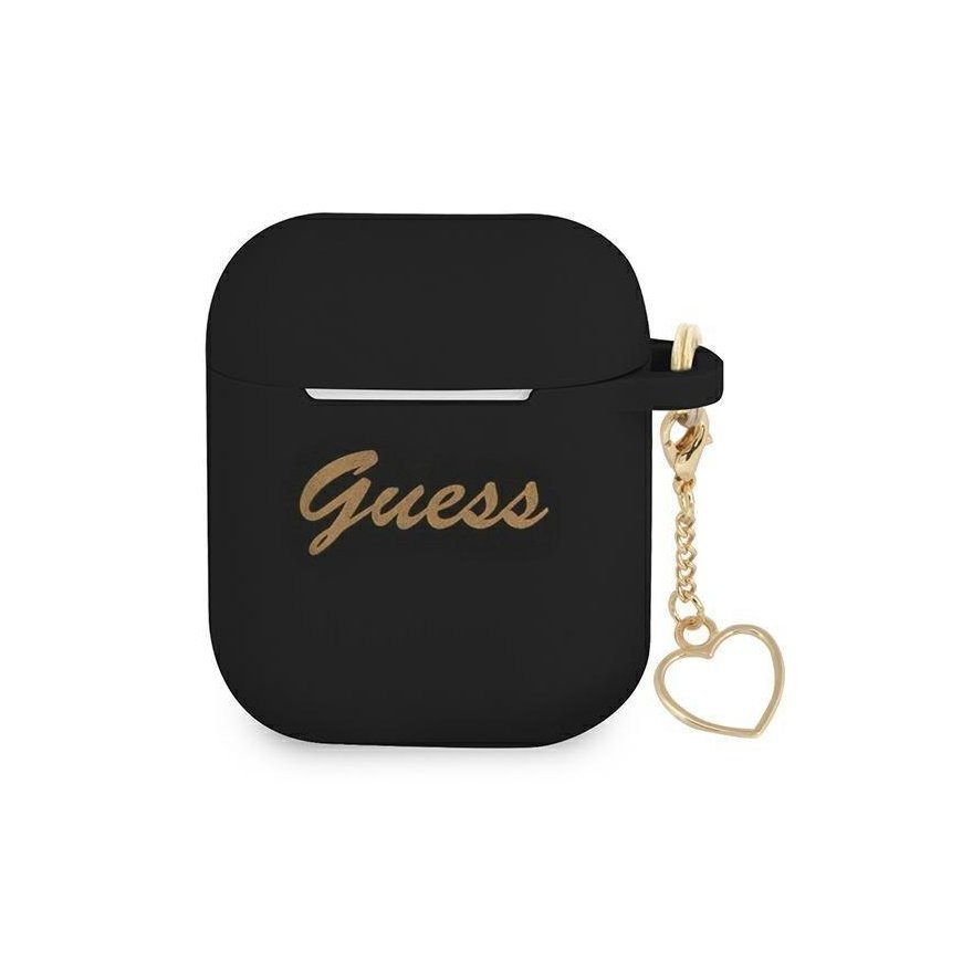 Guess GUA2LSCHSK AirPods cover juodas/juodas silikoninis Charm Heart Collection