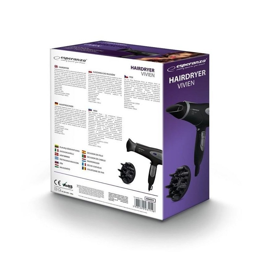 Plaukų džiovintuvas ESPERANZA HAIR DRYER 2200W IONIC VIVIEN EBH005K – 9