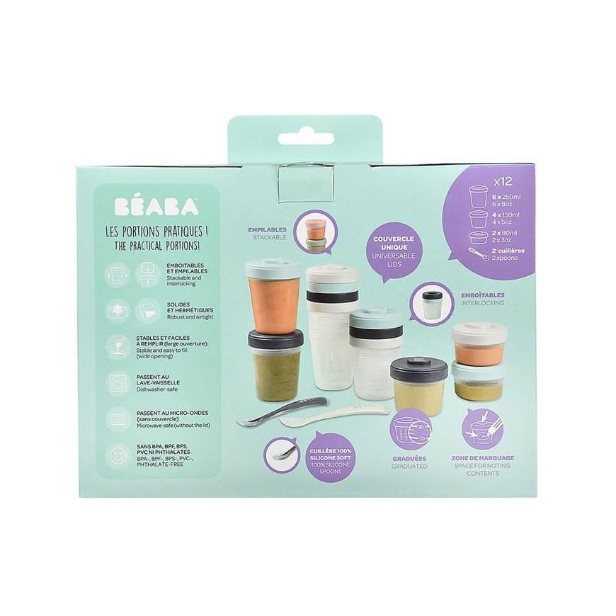 BEABA MAITINIMO PRADŽIOS RINKINYS, 2x90, 4x150, 6x250, 2 SILIKONINIAI ŠAUKŠTELIAI, STORM – 8