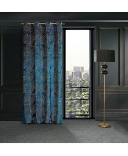 Eurofirany LIMITED COLLECTION MUSA2 Night curtain in soft velvet with plant pattern, 140X250 cm, loops / rings, color: dark blue
