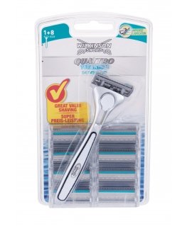 WILKINSON SWARD Quattro Titanium Sensitive Sustabdymo maišelis 1 vnt. + Prekė 8 vnt.