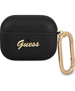 Guess GUAPSASMK AirPods Pro cover black/black Saffiano Script Metal Collection