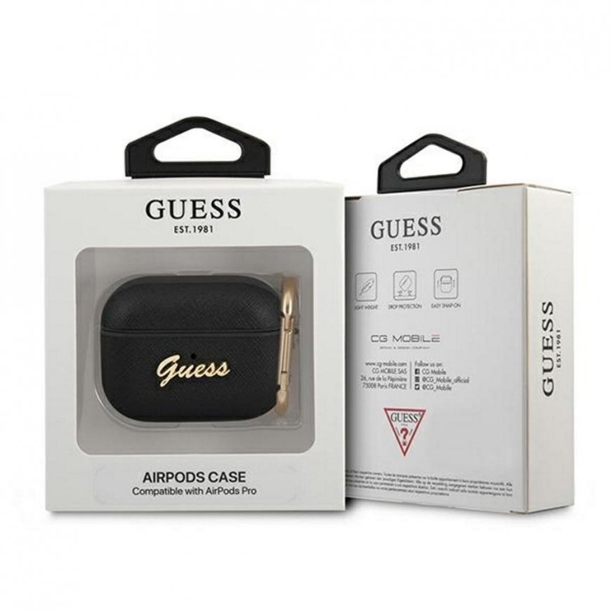 Guess GUAPSASMK AirPods Pro cover black/black Saffiano Script Metal Collection – 4