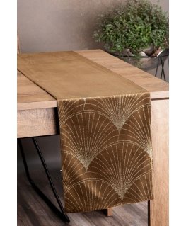 Eurofirany BLINK / 14 Velvet table runner with a large art deco fan pattern, 35X220 cm, color: brown