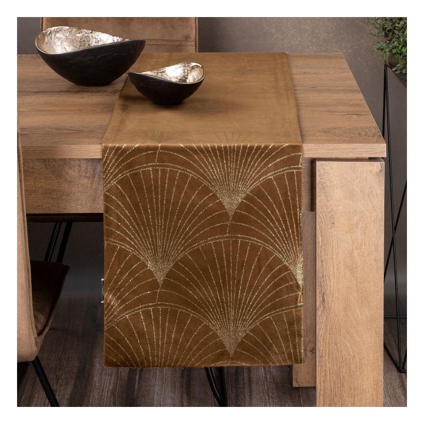 Eurofirany BLINK / 14 Velvet table runner with a large art deco fan pattern, 35X220 cm, color: brown – 2