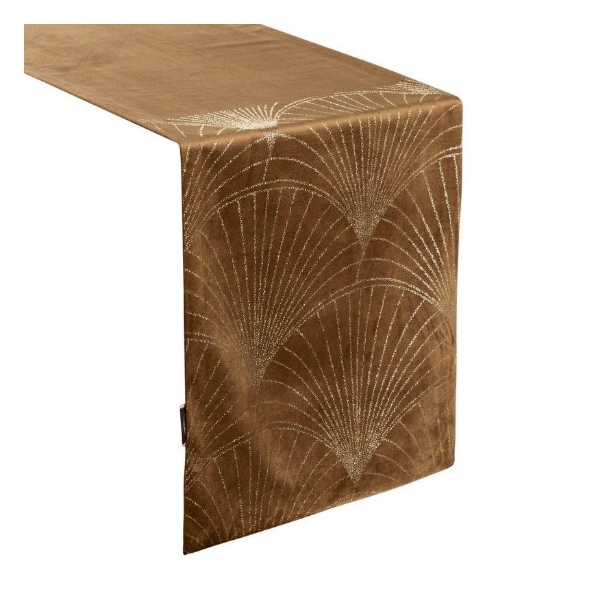 Eurofirany BLINK / 14 Velvet table runner with a large art deco fan pattern, 35X220 cm, color: brown – 3