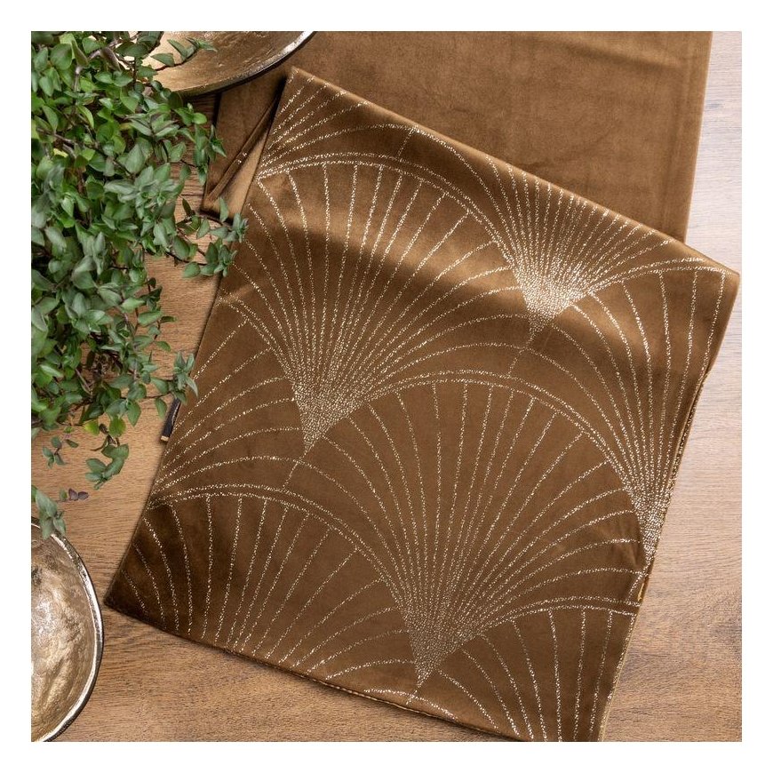 Eurofirany BLINK / 14 Velvet table runner with a large art deco fan pattern, 35X220 cm, color: brown – 7
