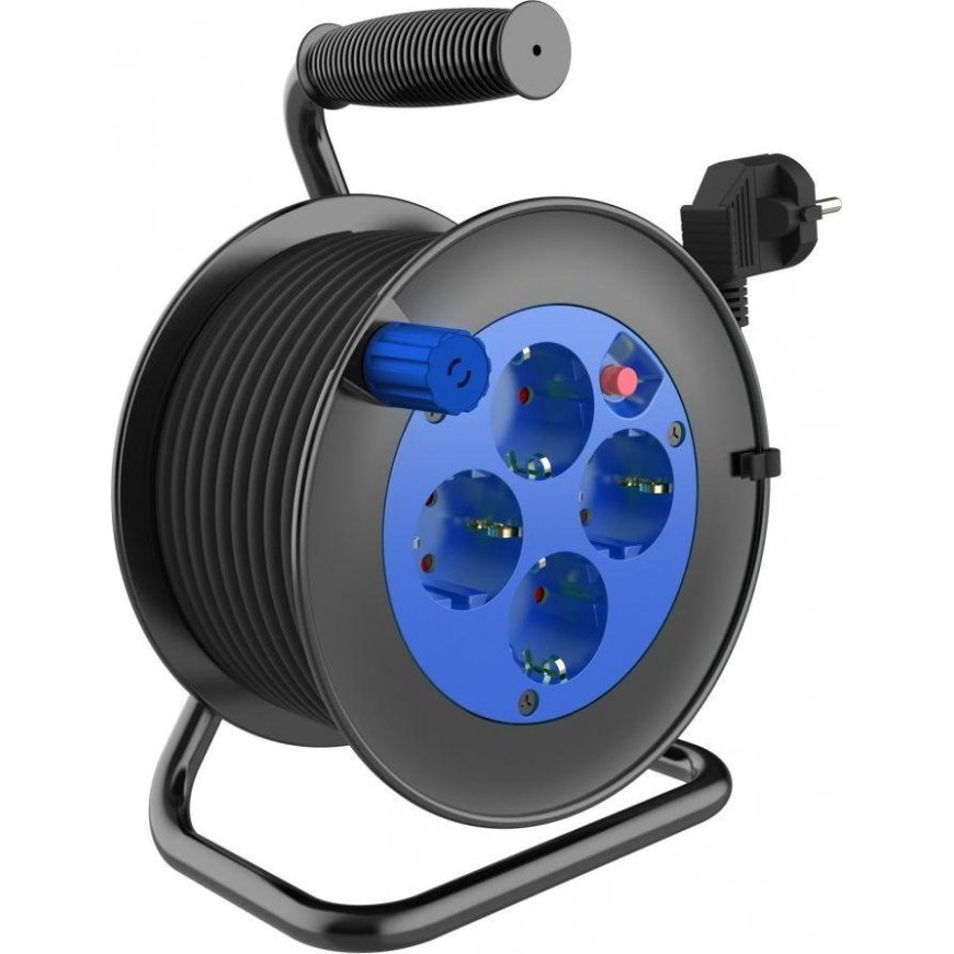 Orno MINI būgno ilgintuvas, 4 lizdai 2P + Z (schuko), metalinis stovas, PVC H05VV-F 3x1,5mm? - 15m – 8