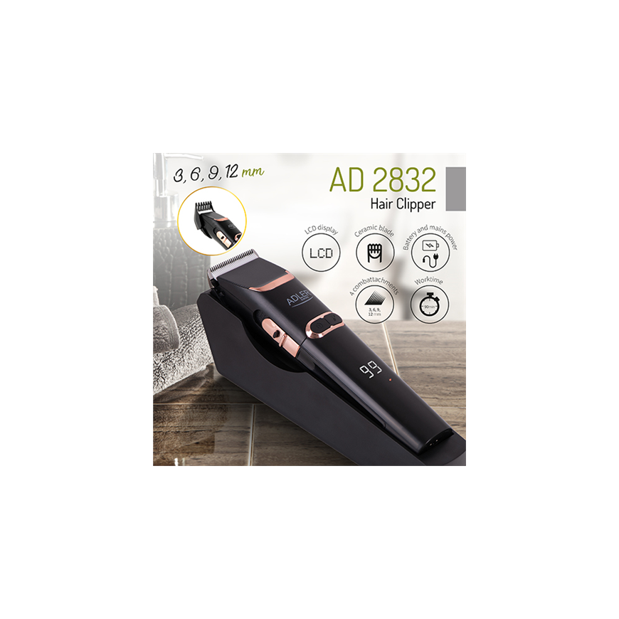 Adler Hair Clipper AD 2832 Cordless or corded, Number of length steps 4, Black – 6