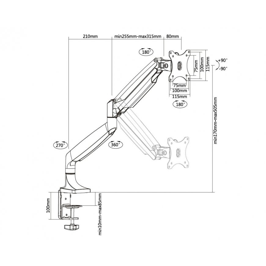 Multibrackets MB DESKMOUNT SPRING SINGLE Juodas MAX 9KG – 2