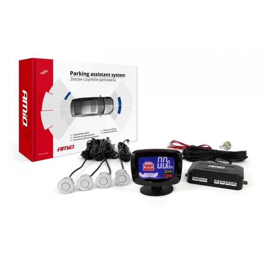 Amio Parking sensor set, reverse, led-graf 4 silver sensors