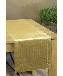 Eurofirany ROYAL / 3 Velvet table runner with zircons, 35X180 cm, color: golden