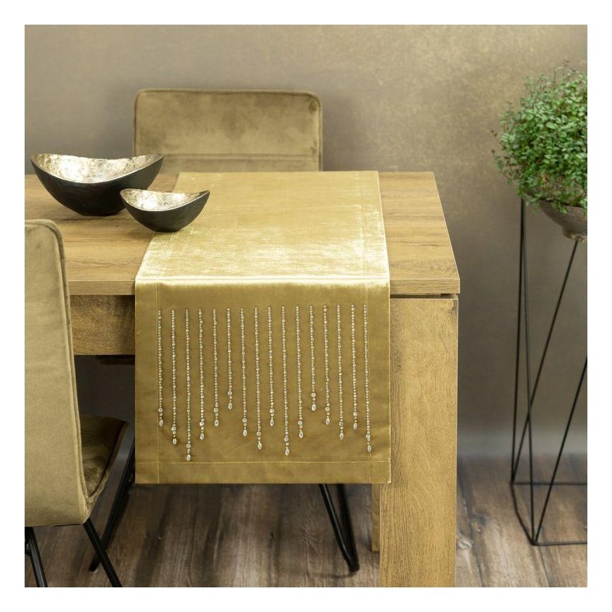 Eurofirany ROYAL / 3 Velvet table runner with zircons, 35X180 cm, color: golden – 2