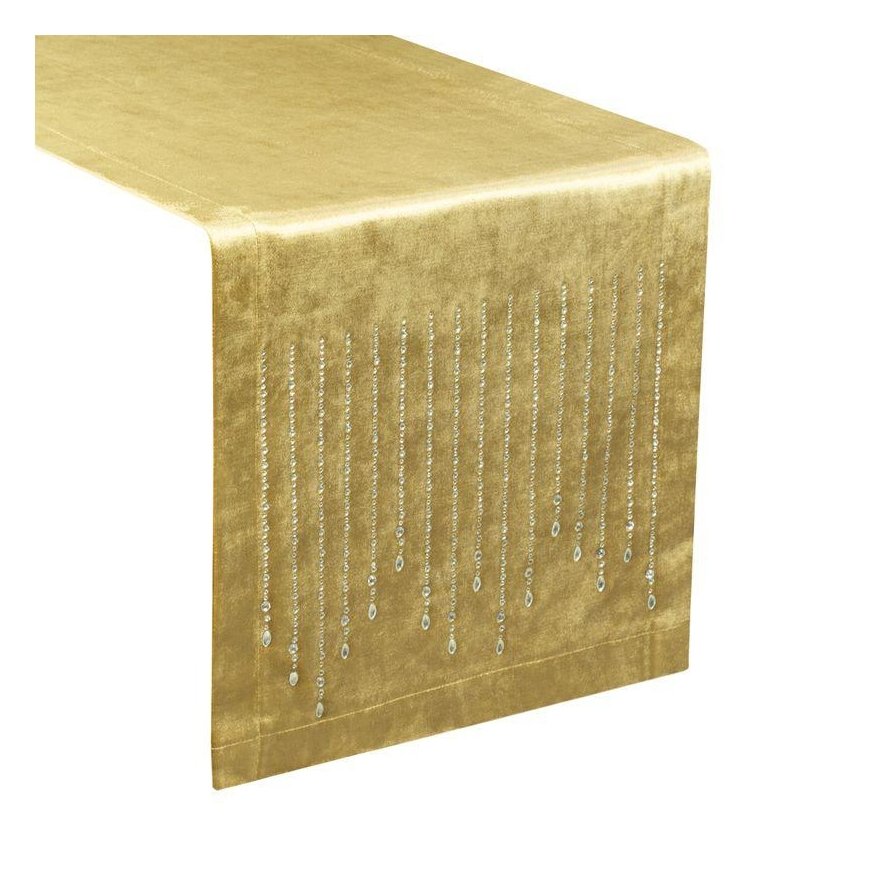 Eurofirany ROYAL / 3 Velvet table runner with zircons, 35X180 cm, color: golden – 3
