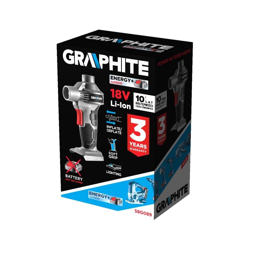 Graphite Grafitinis AKUMULIATORIUS SIURBLYS ENERGIJA + 18V ličio jonas BE Akumuliatoriaus 58G089 GRA – 7