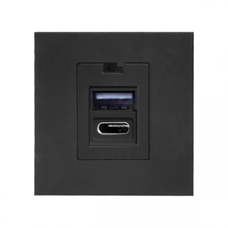 Orno NOEN USB x 2 - A + C tipas, dvigubas modulinis prievadas 45x45mm su USB įkrovikliu, 2,1A 5V DC, – 2