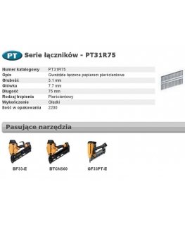 BOSTITCH VINIAI PT 33` 3,1 x 75mm ŽIEDAS 2200 vnt.