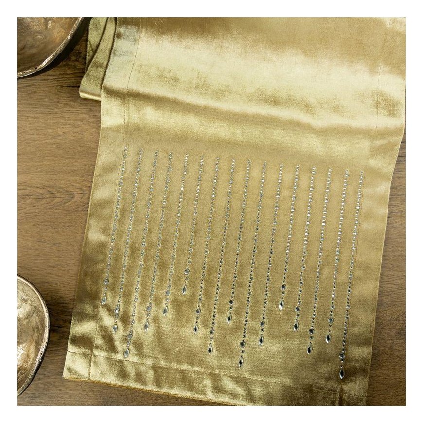 Bedding set Eurofirany ROYAL / 3 Velvet table runner with rhinestones, 35X220 cm, color: golden – 7