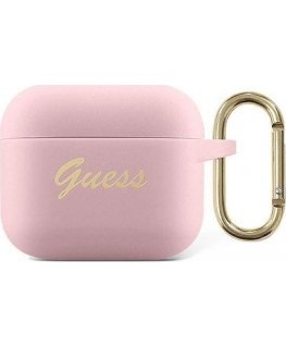 Guess Protective case GUA3SSSI silicone Vintage Script for AirPods 3 pink