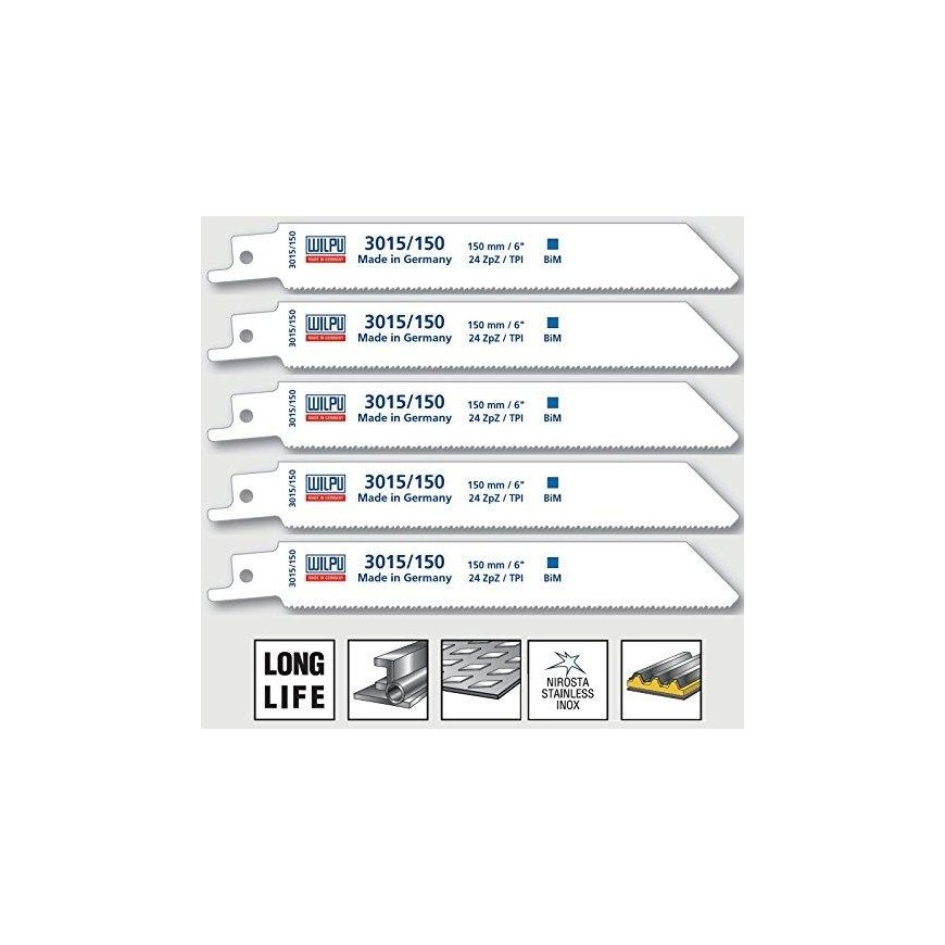 Saws for steel, sheets up to 1.2 mm WILPU, 5 pcs 130 mm 3015/150