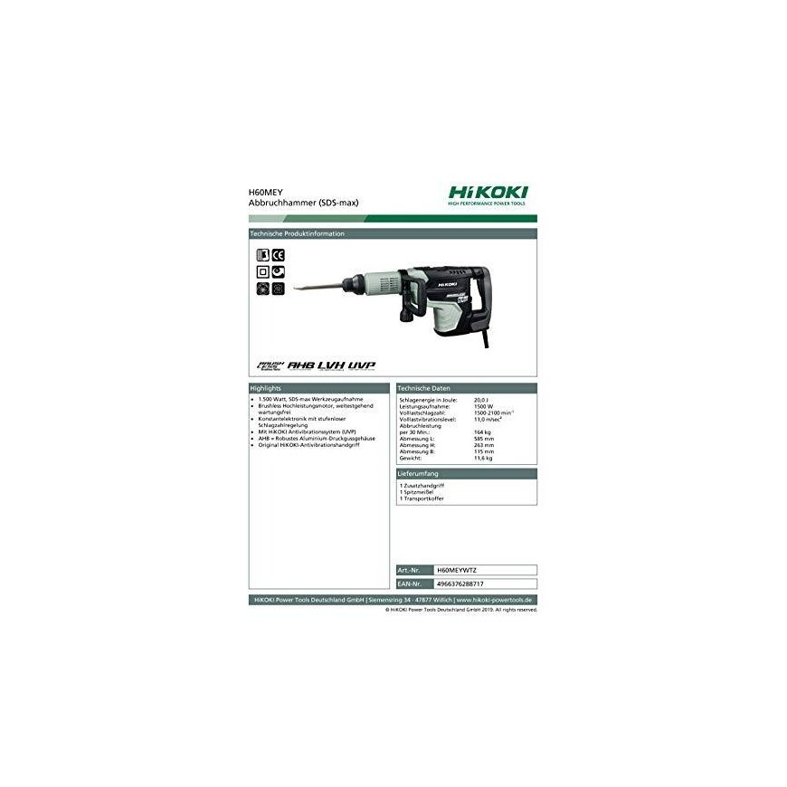 Atskėlimo plaktukas HiKOKI H60MEY – 4