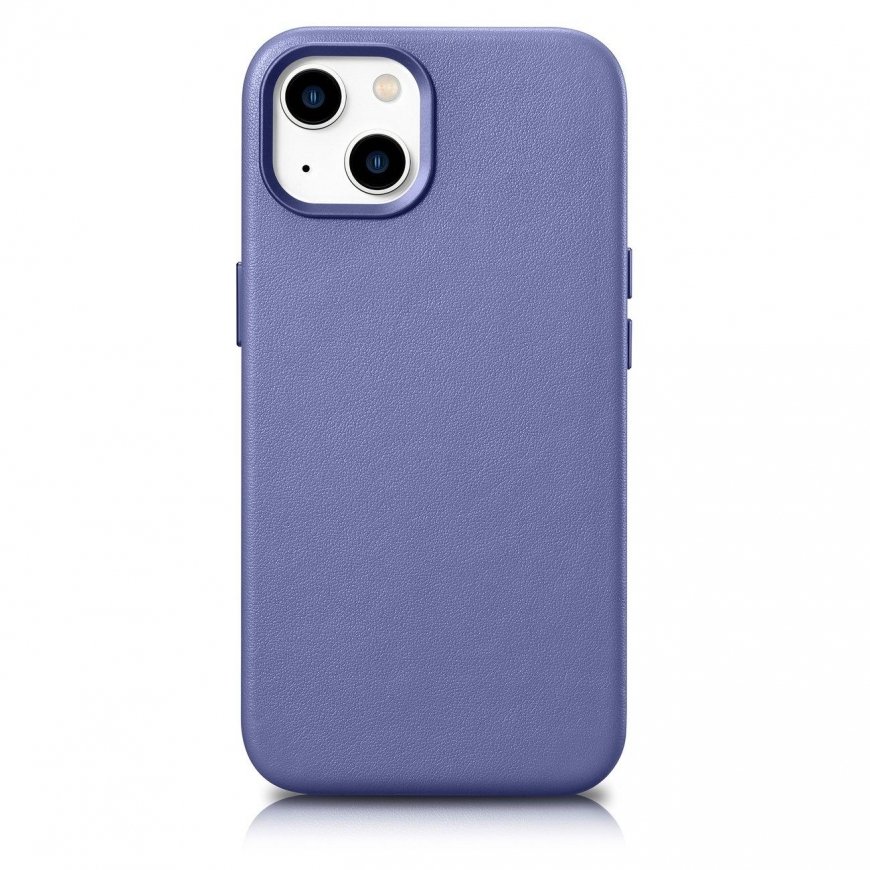 iCarer Case Leather Cover Genuine Leather iPhone 14 Plus Light Violetinė (MagSafe Compatible)