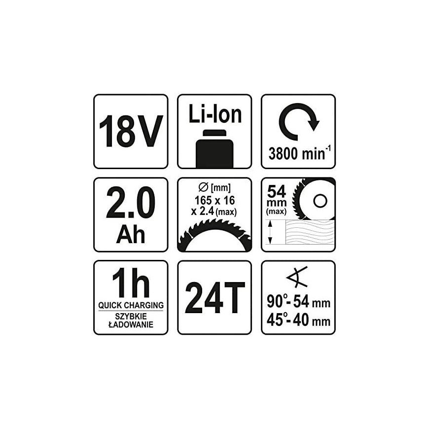 YATO diskinis pjūklas 165mm 18V 1x2,0Ah – 8