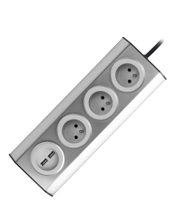 Orno Baldai, virtuvinis lizdas su USB pakroveju, Velcro tvirtinamas 1,5m laidu - 3x2P + Z, 2xUSB, INOX su 1,5m laidu.