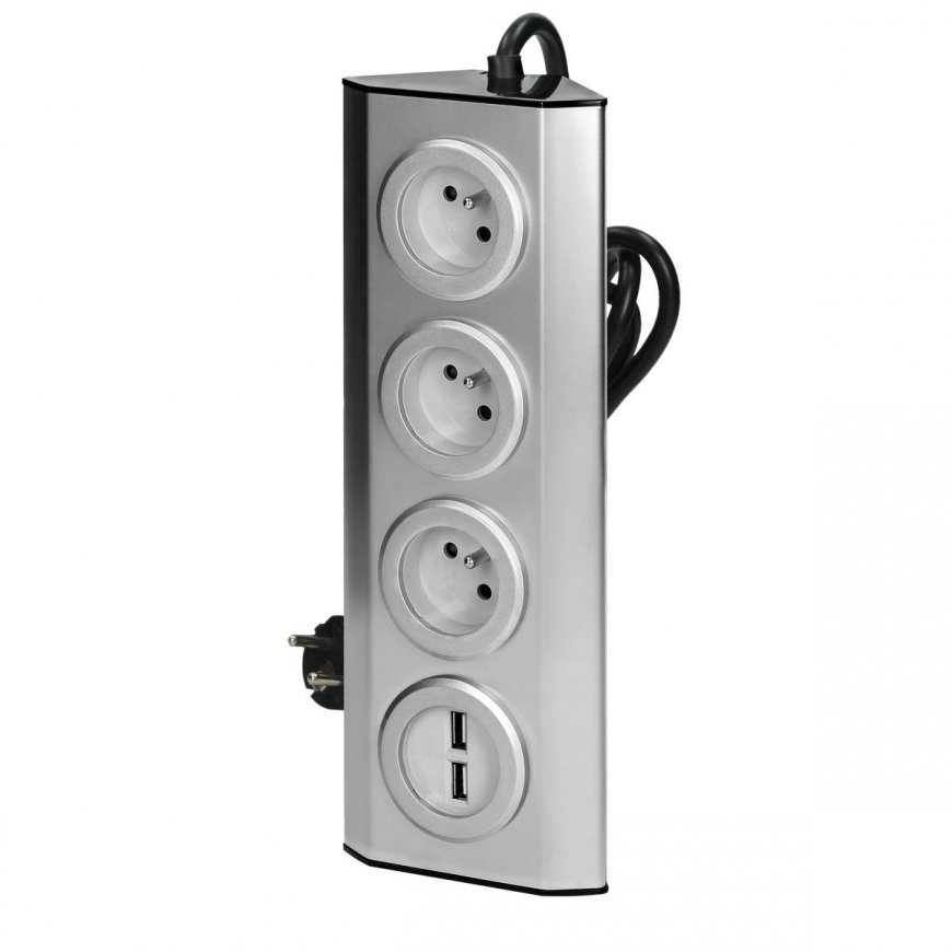 Orno Baldai, virtuvinis lizdas su USB pakroveju, Velcro tvirtinamas 1,5m laidu - 3x2P + Z, 2xUSB, IN – 6