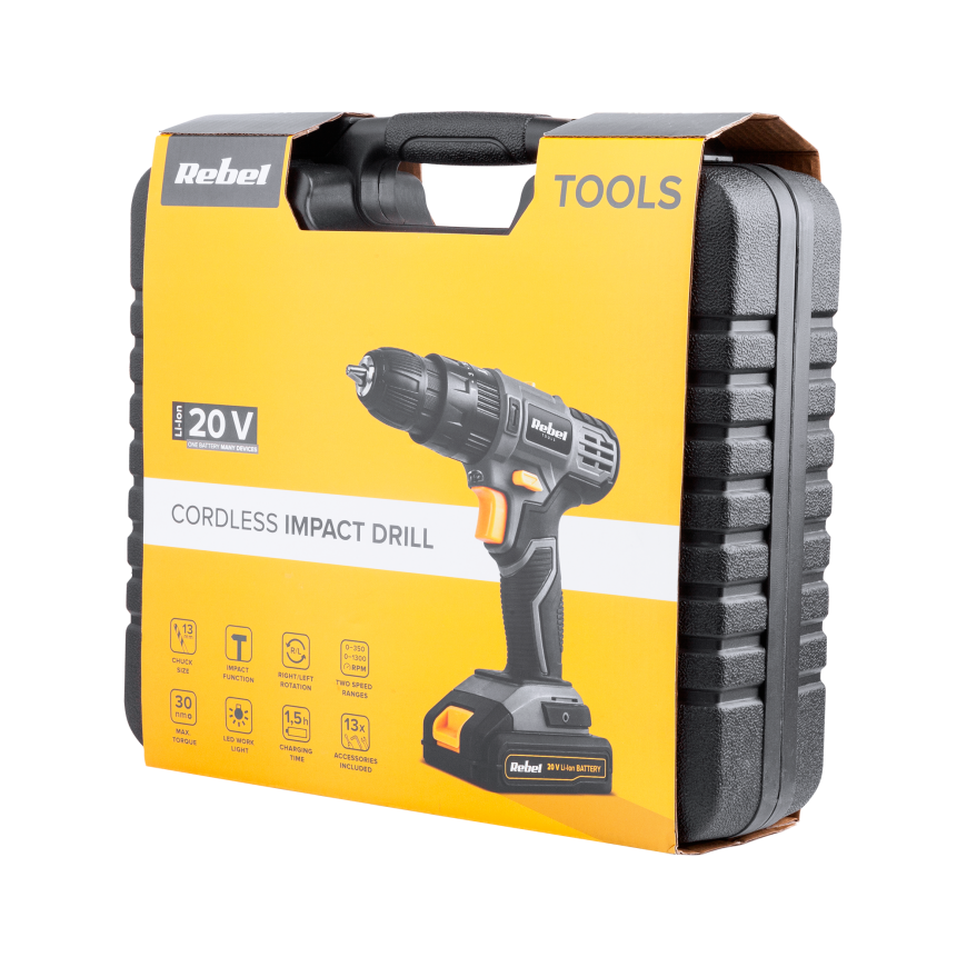 Rebel Tools RB-1002 drill 20 V 1 x 2 Ah battery – 10